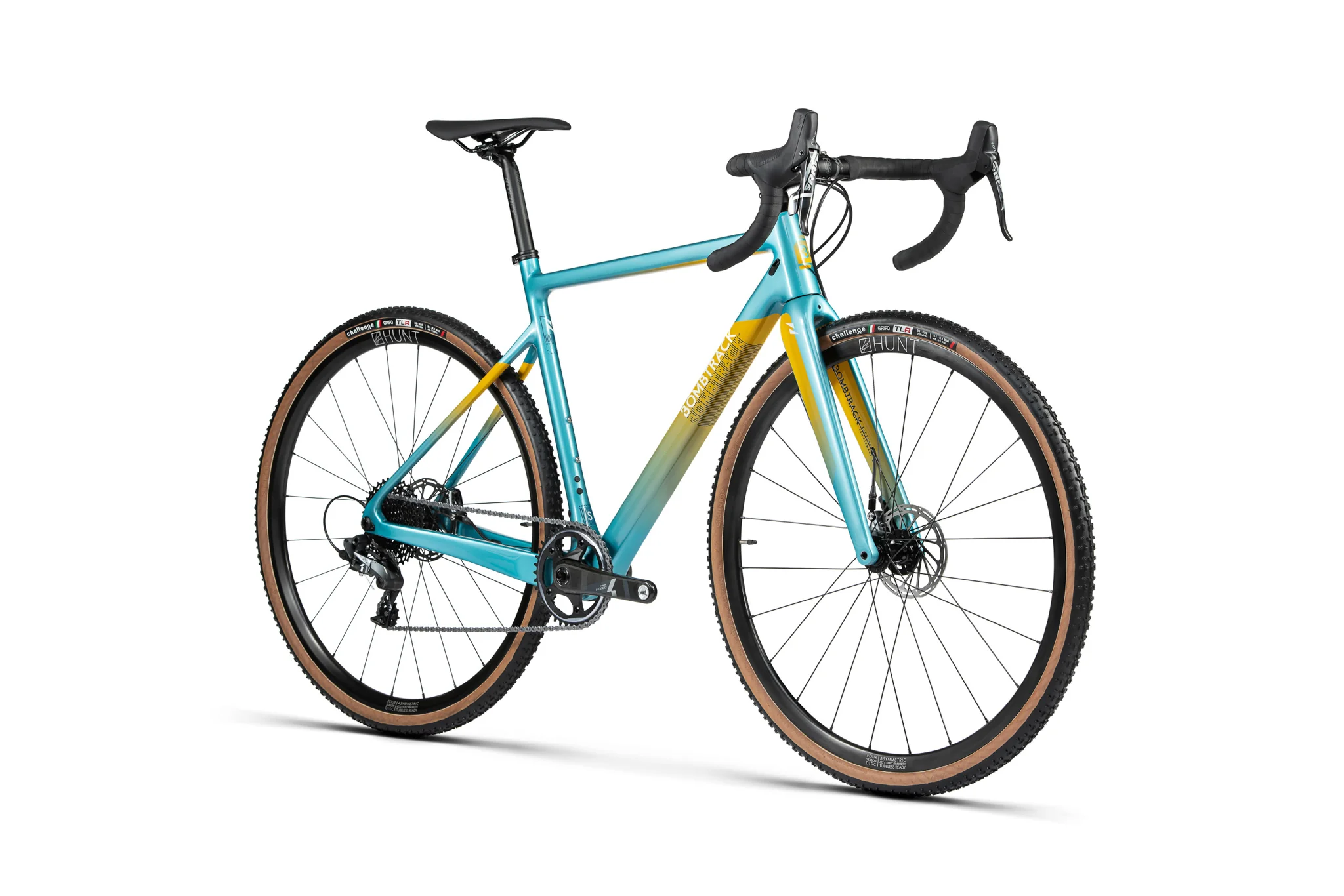 Three-quarter view of a teal Bombtrack Hook EXT C gravel bike.